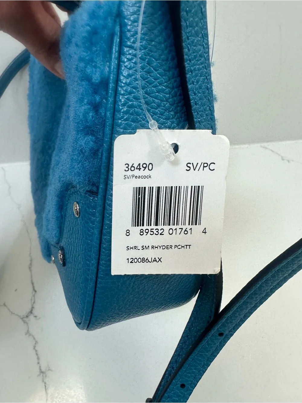 Coach 36490 Shearling w/Leather small Rhyder Pochette Peacock/Blue Crossbody NWT
